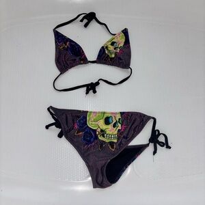 Skull Print Bikini with Black Ties